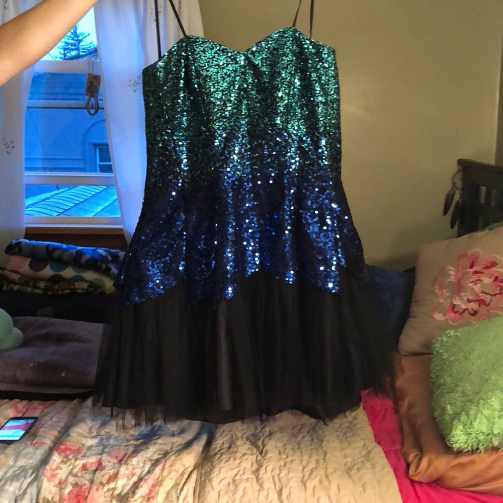 Blue and black sequined formal/prom dress